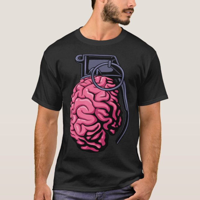 Camiseta Weirdcore Brain Grenade Surreal Military Soldier V (Frente)