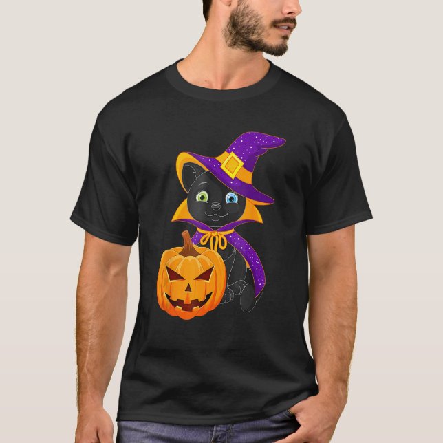 Camiseta Welcome Happy Hat Cat Halloween 2023 Devil Face Pu (Frente)