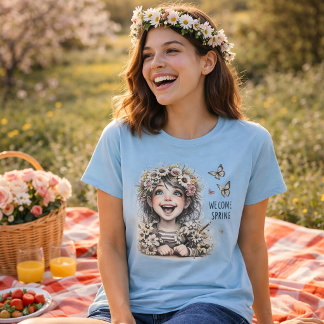 Camiseta Welcome Spring Cute Floral Girl T-Shirt