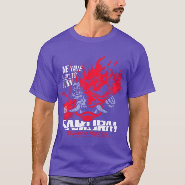 Camiseta Welcomeo Night City Samurai We Have A Cityo Burn f (Frente)
