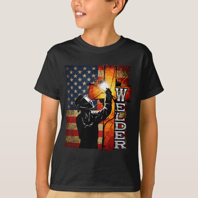 Camiseta Welder American Flag Welding Faith Cross Christian (Frente)