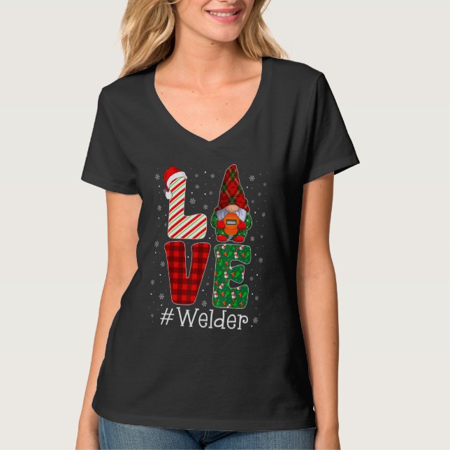 Camiseta Welder LOVE Gnome Funny Matching Pajama Christmas (Frente)