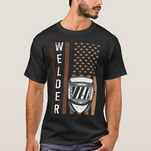 Camiseta Welder Patriotic Vintage USA American Flag (Frente)