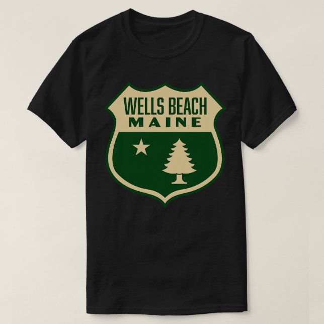 Camiseta Wells Beach Maine Retro Pine Tree Tan (Frente do Design)