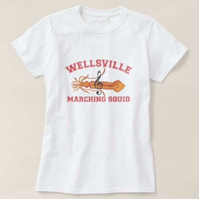 Camiseta Wellsville Marching Squid Funny Retro Pop Cultura (Frente do Design)