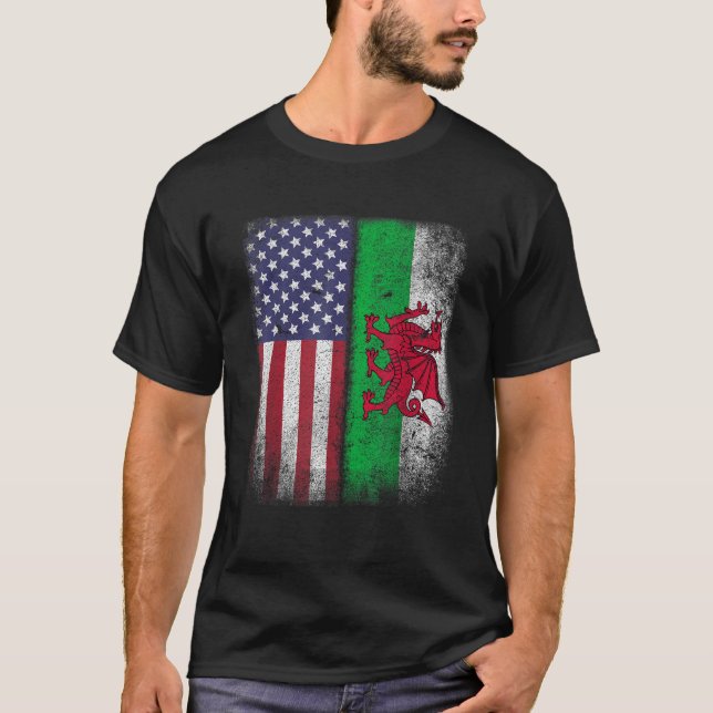 Camiseta Welsh American Flag Wales Usa Pride America Gift (Frente)