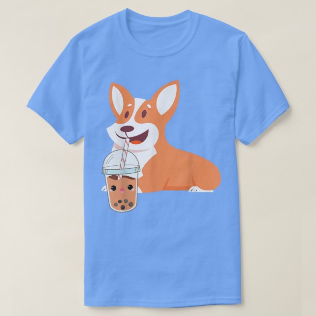 Camiseta Welsh Corgi Adorable s Corgi Bebendo Bubble Tea (Frente do Design)