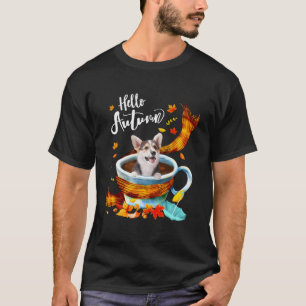 Camiseta Welsh Corgi Dog Autumn Caffee Hello Autumn Fall Le