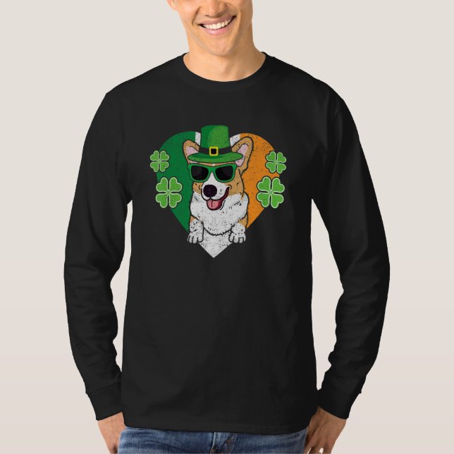 Camiseta Welsh Corgi Dog Leprechaun Hat Irish Flag St Patri (Frente)