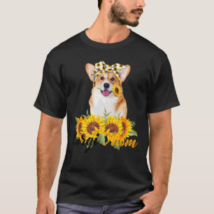 Camiseta Welsh Corgi Mãe Cachorro de Verão de Sunflower Mãe