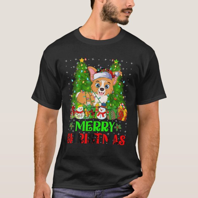 Camiseta Welsh Corgi Natal Lights Papais noeis Feriados Co (Frente)