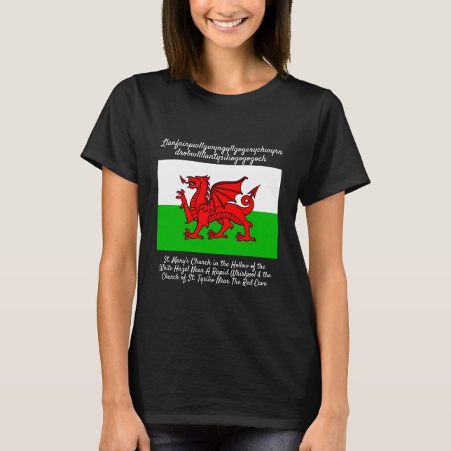 Camiseta Welsh Dragon Flag Llanfair pwllgwyngyll (Frente)