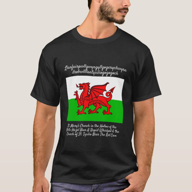 Camiseta Welsh Dragon Flag Llanfair pwllgwyngyll (Frente)