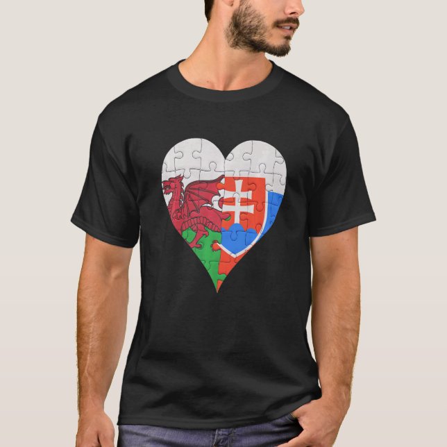 Camiseta Welsh Eslovakian Flag Heart (Frente)
