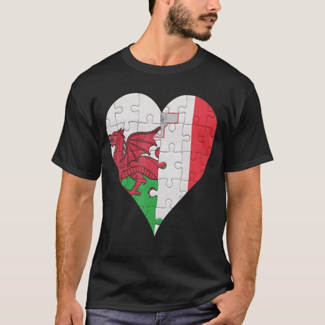 Camiseta Welsh maltês Flag Heart (Frente)
