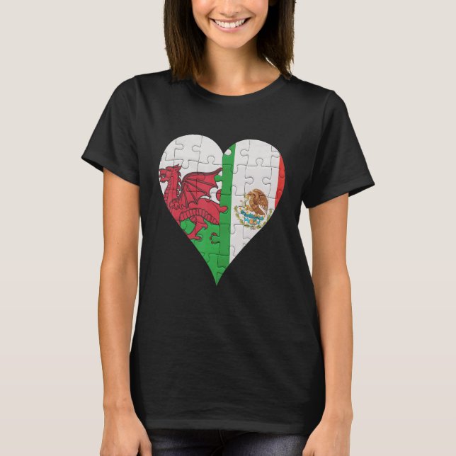 Camiseta Welsh Mexicano Flag Heart (Frente)