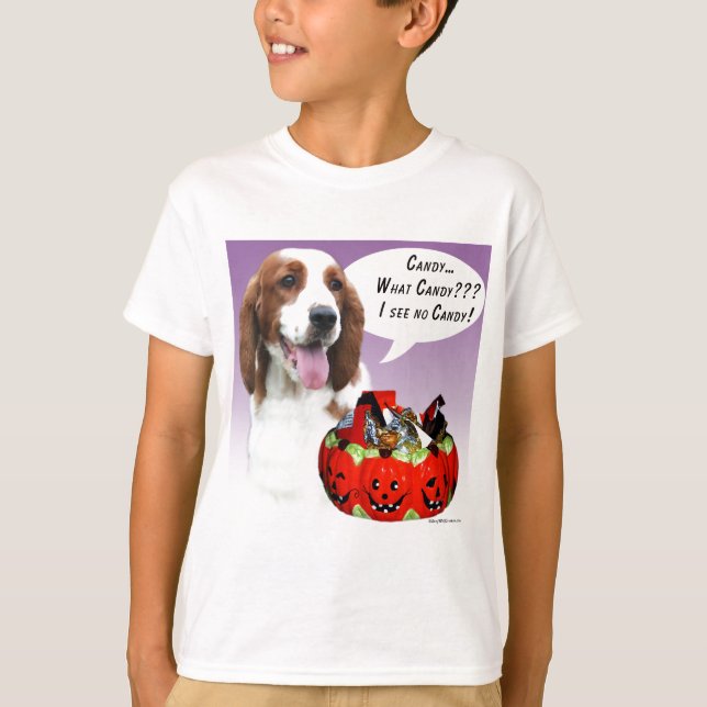 Camiseta Welsh Springer Spaniel Halloween Candy (Frente)