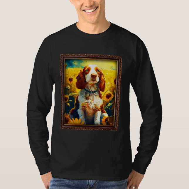 Camiseta Welsh Springer Spaniel Painting Sunflower Flower M (Frente)