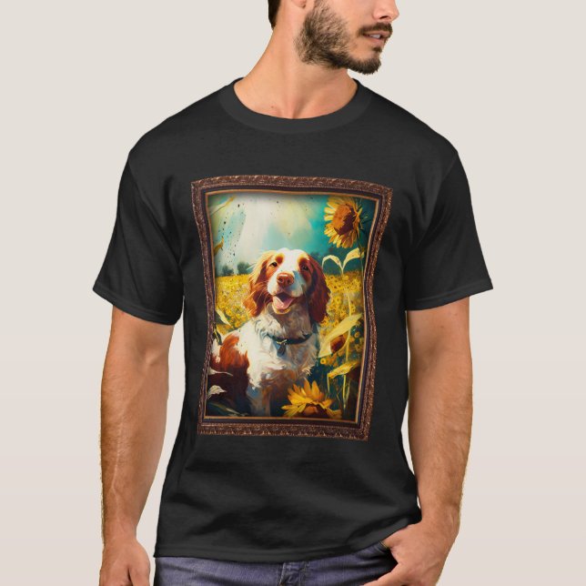 Camiseta Welsh Springer Spaniel Pintura Girassol Flor M (Frente)