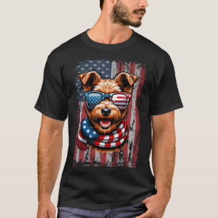 Camiseta Welsh Terrier Dog Sobrevoa A Bandeira Dos Eua 4 De