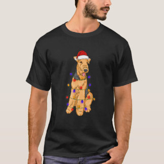 Camiseta Welsh Terrier Dog Vestindo Luzes de Natal