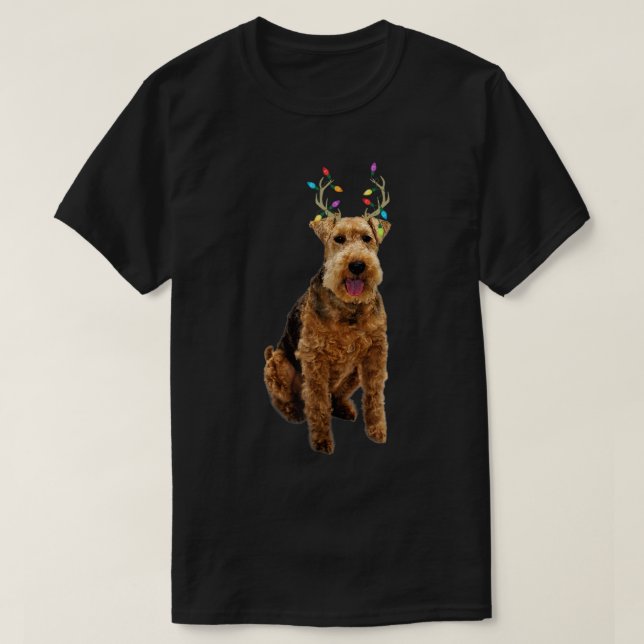 Camiseta Welsh Terrier Reindeer Cão de Natal (Frente do Design)
