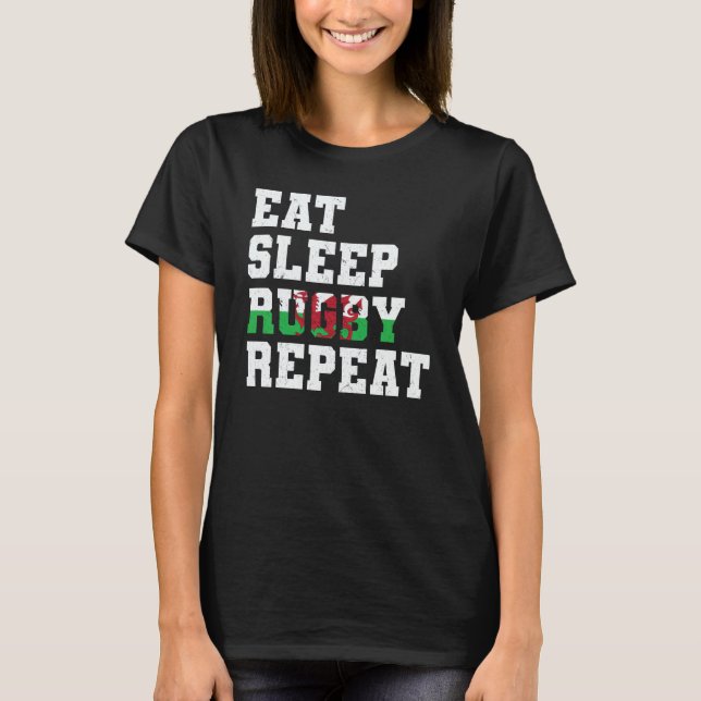 Camiseta Welsh Wales Eat Sleep Rugby Repeat (Frente)
