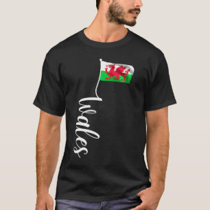 Camiseta Welsh Wales Flag Signature Y Ddraig Goch Flag Pole