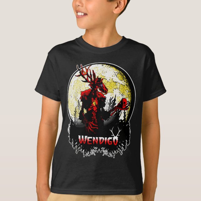 Camiseta Wendigo; Novo monstro Skinwalker Cryptid Mau Horro (Frente)