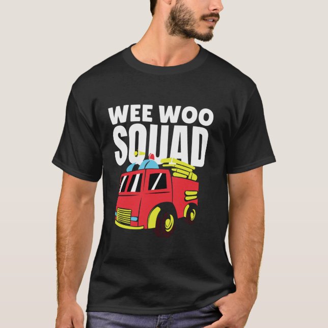 Camiseta Weo Woo Squad Fire Truck Kid é uma fantasia divert (Frente)