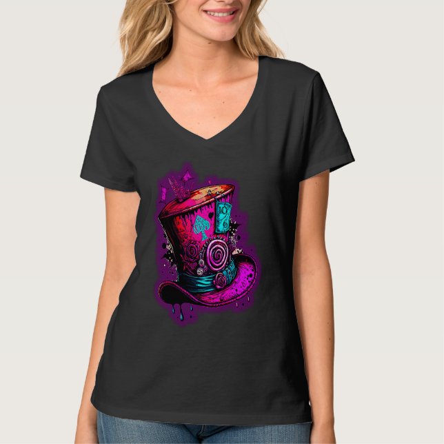 Camiseta We're All Mad Here Pink Steampunk Alice In Wonderl (Frente)