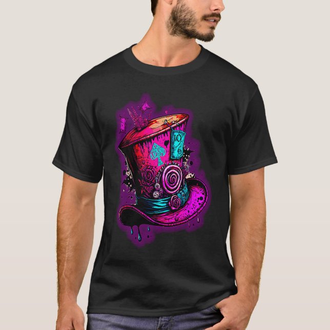 Camiseta We're All Mad Here Pink Steampunk Alice In Wonderl (Frente)