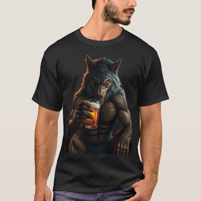 Camiseta werewolf drinking beer t-shirt (Frente)