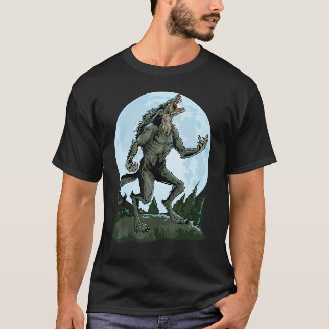 Camiseta Werewolf Howling Na Lua Assustadora Da Lua Cheia (Frente)