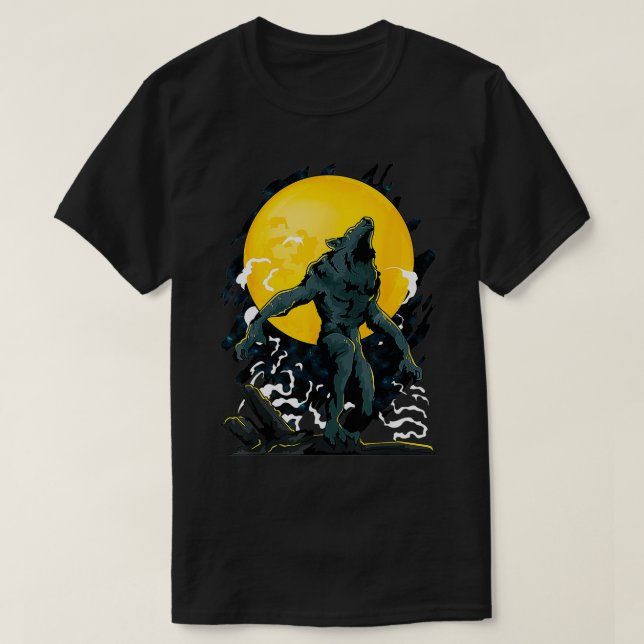 Camiseta Werewolf Howling No Gráfico Da Lua Completa (Frente do Design)