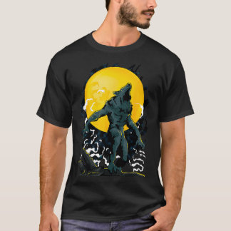 Camiseta Werewolf Howling No Gráfico Da Lua Completa