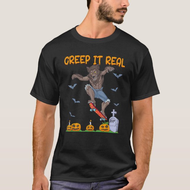 Camiseta Werewolf Skater Halloween Skateboarding Creep It R (Frente)