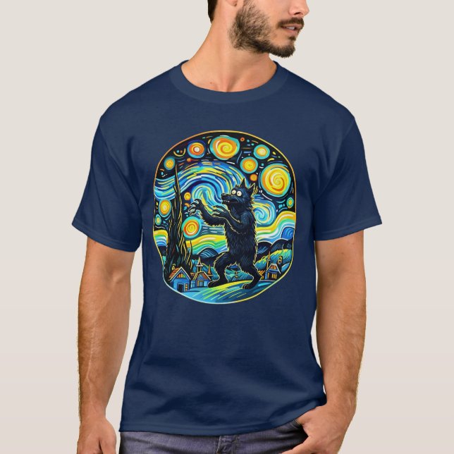 Camiseta Werewolf Starry Night T Shirt - Funny Van Gogh (Frente)
