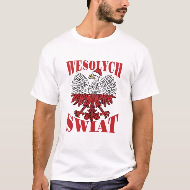 Camiseta Wesolych Swiat Polonês Eagle Santa Hat (Frente)