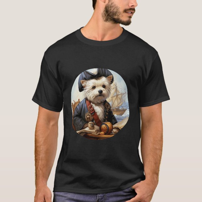 Camiseta West Highland White Terrier Pirata Engraçado Cão C (Frente)