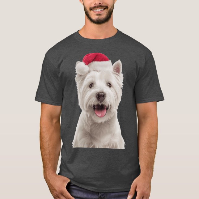 Camiseta West Highland Whiteerrier dog with Christmas Hat F (Frente)