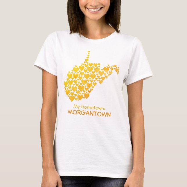 Camiseta West Virginia Silhouette Hearts & Hometown (Frente)