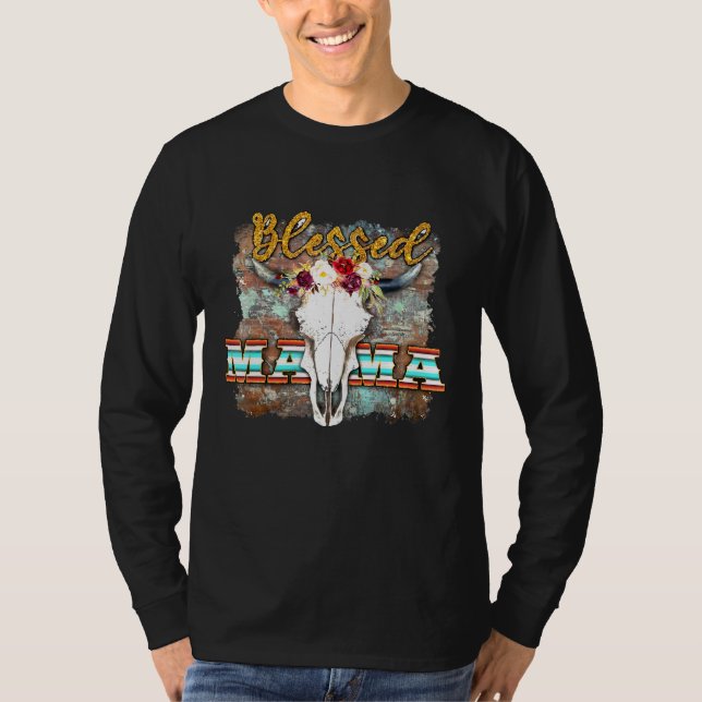 Camiseta Westen Boho Cow Bull Skull Bendito Mama Cowgirl Ro (Frente)
