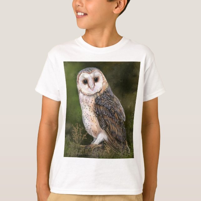 Camiseta Western Barn Owl - Pintura de Aquarela Migrada (Frente)