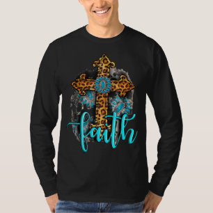 Camiseta Western Boho Christian Turquoise Leopard Faith Cro