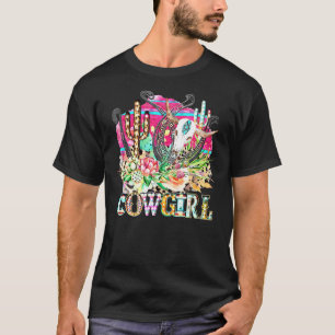 Camiseta Western Cactus Texas Cowgirl Bull Skull Rodeo