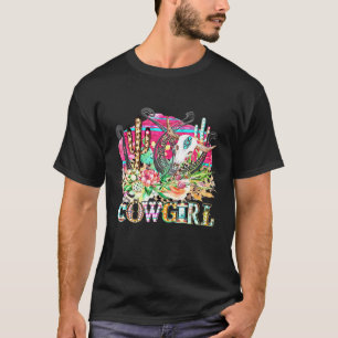 Camiseta Western Cactus Texas Cowgirl Bull Skull Rodeo