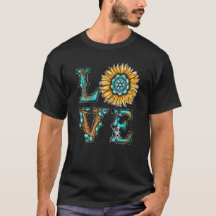 Camiseta Western Country Boho Turquoise Love Sunflower Rode