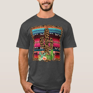 Camiseta Western Country Cowgirl Horse Girl Serape Leopard