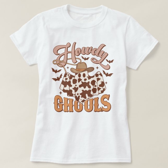 Camiseta Western Country Cowgirl Howdy Ghouls Halloween (Frente do Design)